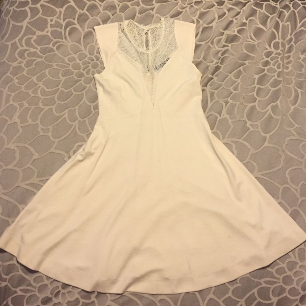 French Connection White Mini Dress with Lace Yoke